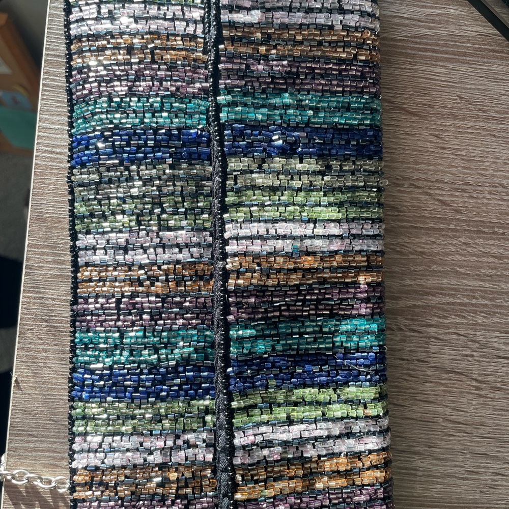 Bcbgeneration Multicolor Striped Beaded Clutch - image 4